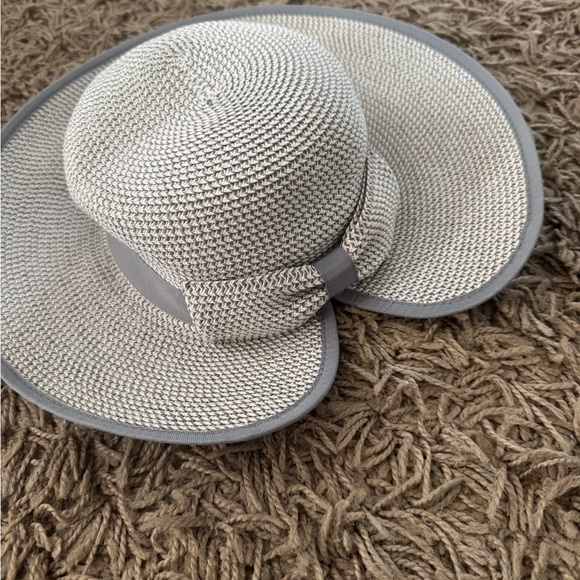 Nine West Natural Woven Sun Hat with Gray Trim - Picture 2 of 5